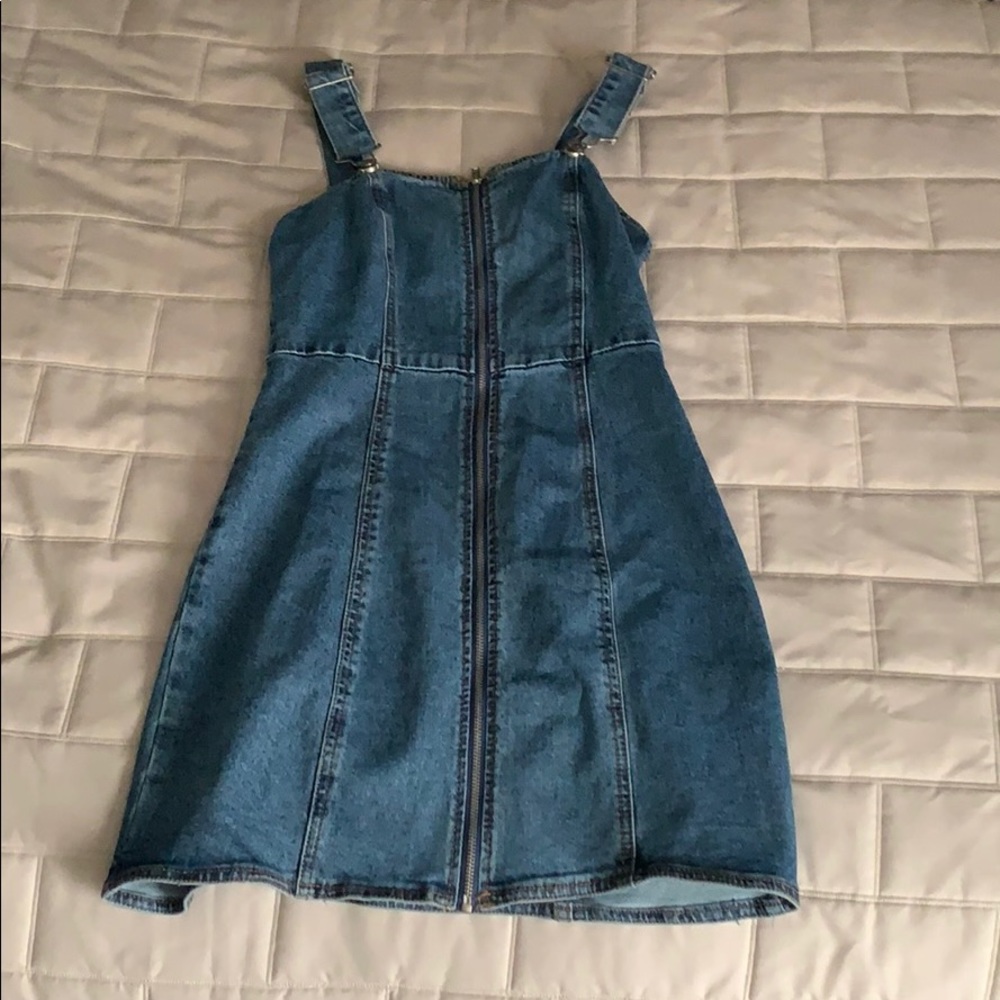 Forever 21 denim overall zip up dress